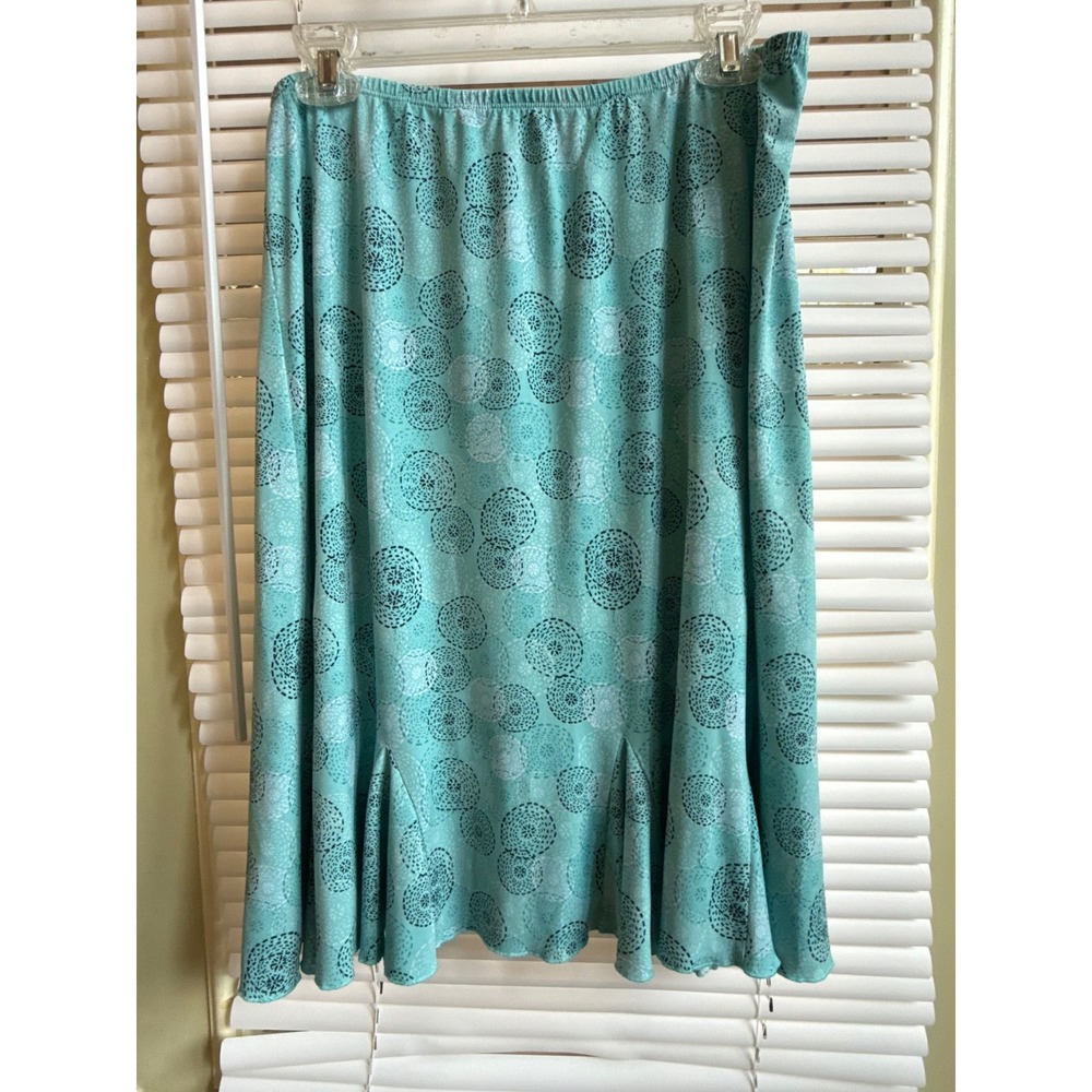Christopher & Banks Teal Medallion Print Midi Skirt XL Elastic Waist Flared Hem